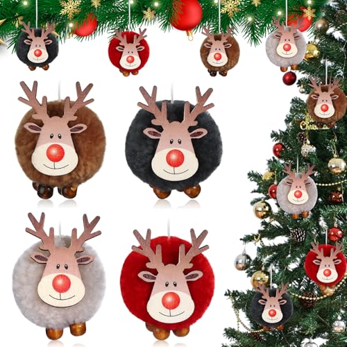 YXSJAS 8Pcs Christmas Felt Elk Ornaments Decorative Large Wooden Elk Antler Pendants Christmas Tree Ornaments Hanging Ornament Deer Plush Hanging Decor Deer Pendants Crafts for Xmas Party