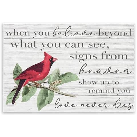 Stupell Industries Believe Love Never Dies Inspirational Cardinal Bird Word Design Wall Plaque Art Design By Artist Daphne Polselli, 10 x 15 Cover