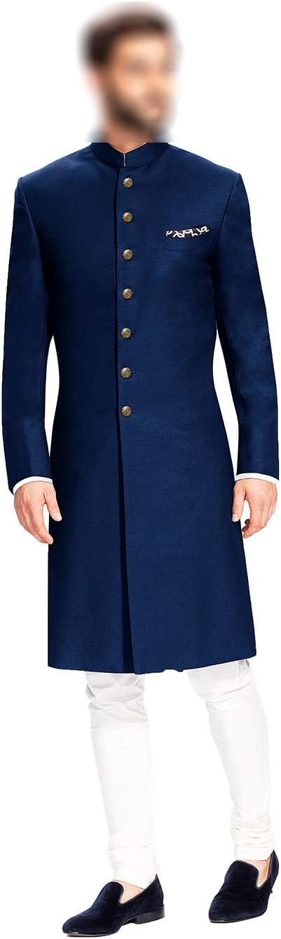 Indian Jodhpuri Achkan Suit for Men Wedding Sherwani Partywear bhandgala Outfit in Blue Cotton
