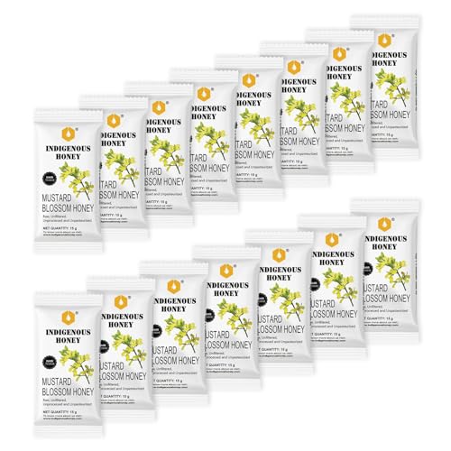 Image of INDIGENOUS HONEY Natural Mustard Honey Organic Raw Pure Unprocessed Added Sugar Free NMR Tested Unpasteurized Unheated 15 Hygienic Sachets 15g Each Total 225g