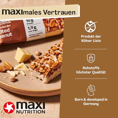 MaxiNutrition Salted Peanut Protein Riegel 12x46g - Riegel aus ganzen Nüssen mit 22% Eiweiß, Müsliriegel, vegetarisch, ohne Zuckerzusatz, ohne künstliche Aromen