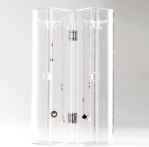 Miniatura 5 de Soporte giratorio tubular de almacenamiento de joyas de acrílico, organizador giratorio - 24 ganchos para tocador, estaciones de cosméticos,