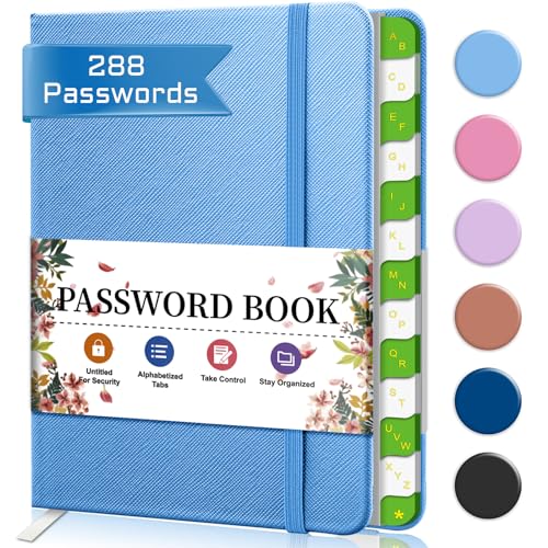 Cuaderno De Contraseñas Con Pestañas Alfabéticas, 12 * 15,5 Cm Organizador De Direcciones De Internet Y Password Keeper De Registro Con Banda Elástica Para Seguridad De Contraseñas, Azul