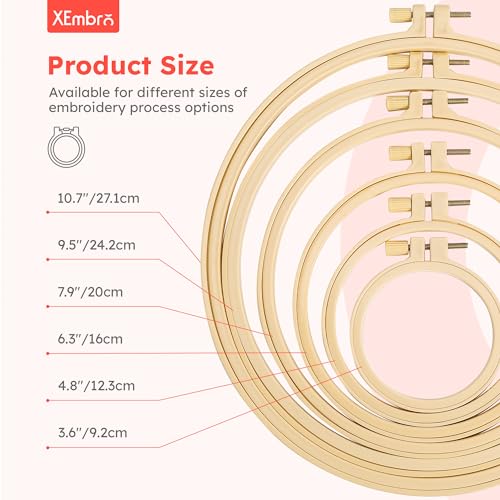 XEmbro 6 Pieces Embroidery Hoop 3.6 to 10.7 inches Plastic Cross Stitch Hoop with 16PCS Needles, Small Embroidery Hoops for Embroidery, Cross Stitch, Craft Sewing, and Decoration Ornaments - Image 3
