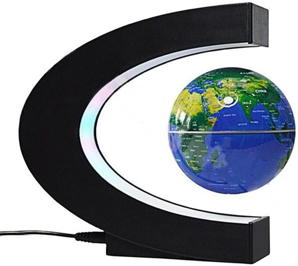 Magnetic Levitation Floating Rotating World Globe, C-Shaped Floating Globe with Led Light for Home Office Desk Decoration, Creative Gifts (Dark Blue)