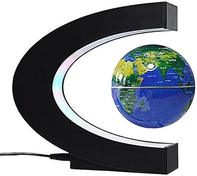 Magnetic Levitation Floating Rotating World Globe, C-Shaped Floating Globe with Led Light for Home Office Desk Decoration, Creative Gifts Dark Blue