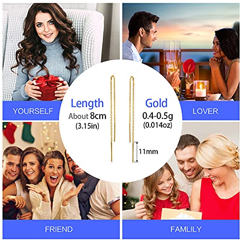 Solid 18K Yellow Gold Threader Earrings For Women Real Gold, Dainty Tiny Chain Dangle Earrings Gift For Girls, Pure Gold With Certificate Fine Bride Jewelry Gift For Wedding Prom Party Birthday Cute Simple #TOP6