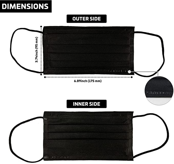 Santek Black Masks Disposable 100 Pack 3-Ply Filter – ASTM Level 2 Non-woven Breathable Comfortable Mask for Men & Women Adults 100 Pcs (50 Pcs x 2 Boxes) Black