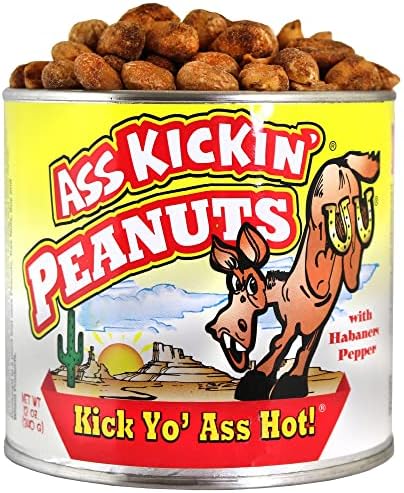 ASS KICKIN’ Habanero Pepper Spicy Hot Peanuts – 12oz - Perfect Premium Hot and Spicy Peanuts - Ultimate Spicy Snack Gourmet Gift Hottest Peanuts - Try if you dare!