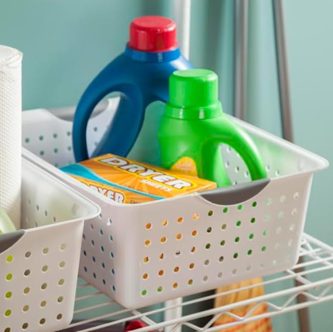 Sterilte Large Ultra Basket, Open Storage Bin to Organize Closets, Cabinets, Pantry, Shelving and Countertop Space, White, Pack of 2