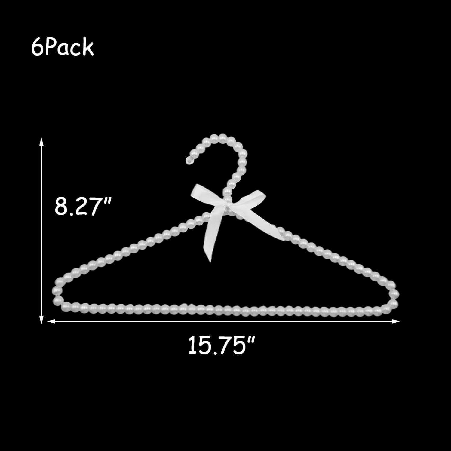 HEVSTIL 6 Pcs Heavy Duty Pearl with Ribbon Trim Hangers for Wedding and Engagement Gowns - Slim Design Also Can Be Used for Suits Shirts,White