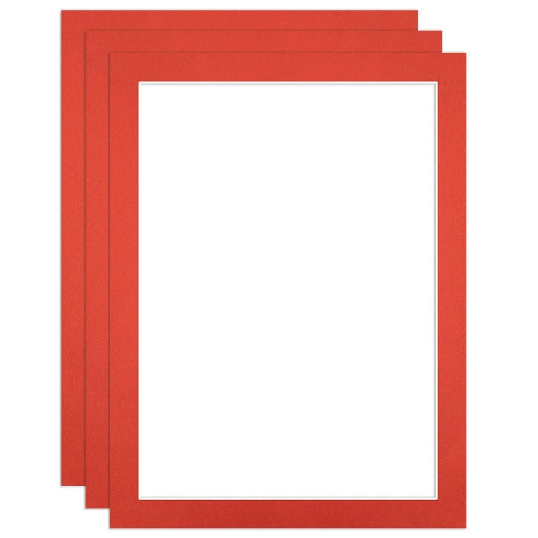 Procut Global 8x6" Poppy Red Picture Mounts to Fit 7x5" Aperture - Precision Cut Cardboard Photo Mount - Ideal for Frames, Prints, Artwork & Certificates - Sizes & Colours Available - 3 Pack