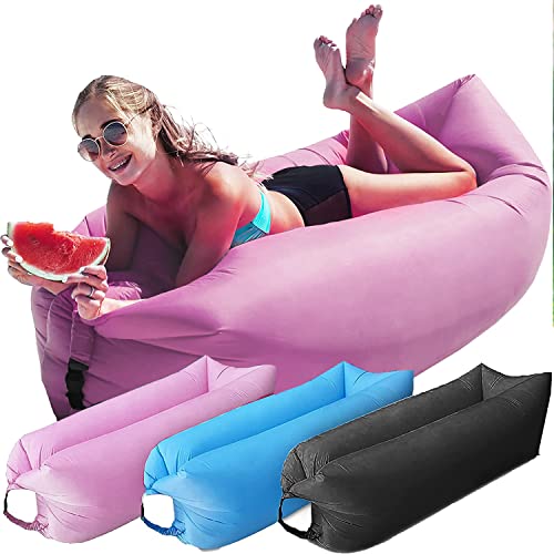 Instant Inflatable Lounger Portable Air Sofa Hammock Couch in a Pouch Lounge Chair Anti Air Leak Waterproof Relaxing Lounge Chair Perfect for Beach Parties, Outdoor Camping and Traveling (Pink)