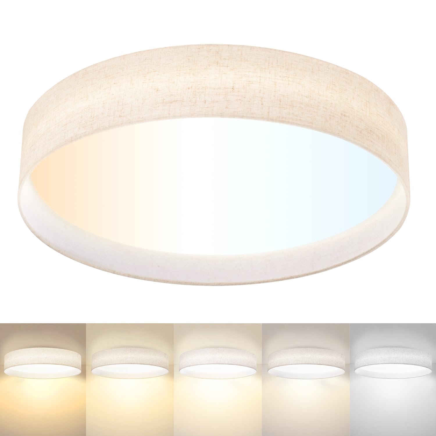 Hamilyeah LED Flush Mount Ceiling Light 20 inch, 48W Close to Ceiling Light with Fabric Shade 5CCT, Dimmable Light Fixture Ceiling Mount for Living Room, Dining Room,Foyer,Bedroom