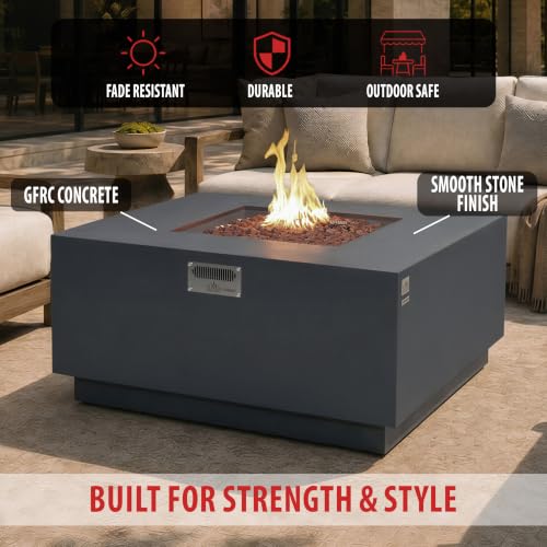 Image of AMS 48 inch Square Concrete GFRC Propane Gas Fire Pit Table (Dark Gray)