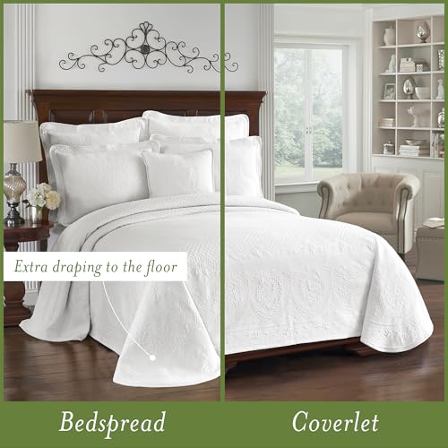 Image of Bedspreads Coverlet - King Charles Collection 120 inch x 114 inch Size 100% Cotton Oversized Matelasse Bed Spread, King /Cal King, White
