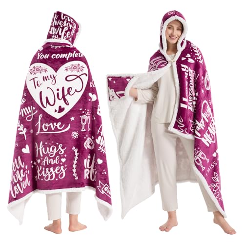 To My Wife Wearable Blanket Hoodie,Valentines Day Gifts for Her Wife Women From Husband, Mothers Day...