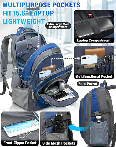 Image of ProEtrade Extra Large Backpack Bookbag for College Travel Laptop Business Hiking Backpack Fit Laptop Up to 17 Inch Sturdy Multi Compartment Gifts for Men Women Night Light Reflective (Light Blue)