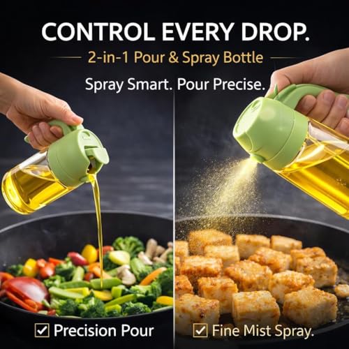 Image of Mistifi Olive Oil Sprayer for Cooking,2 in 1 Oil Dispenser and Oils Sprayer Kitchen Gadgets-16oz Glass Oils Spray Bottle,Mist Olive OilDispenser,Air Fryer,Salad,Grils (Green)