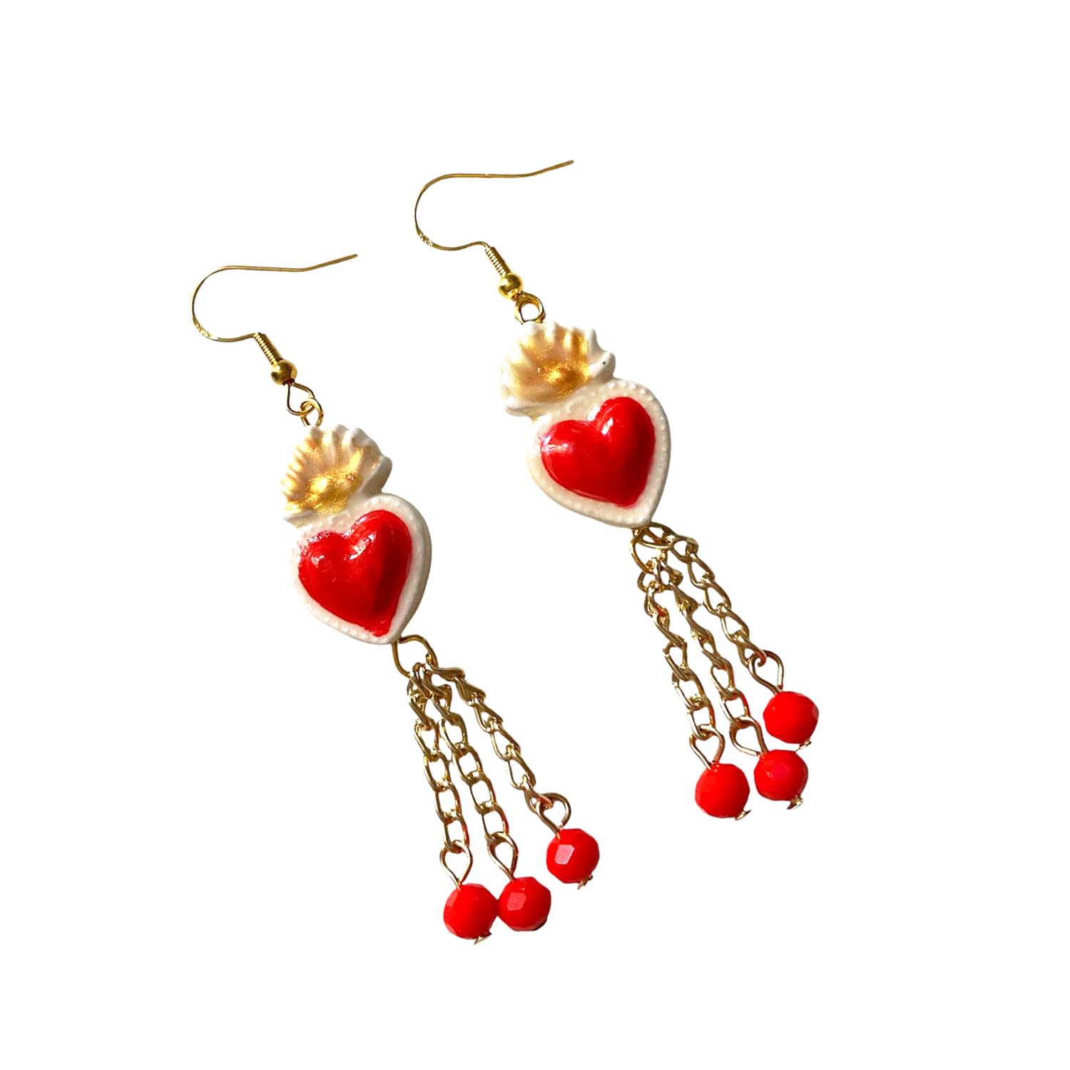 Pendientes de cerámica pintados a mano CORAZÓN SAGRADO EN CERÁMICA - Pendientes de mujer, Joyas pintadas a mano, Gancho de plata, Made in Italy, Elaboración artesanal