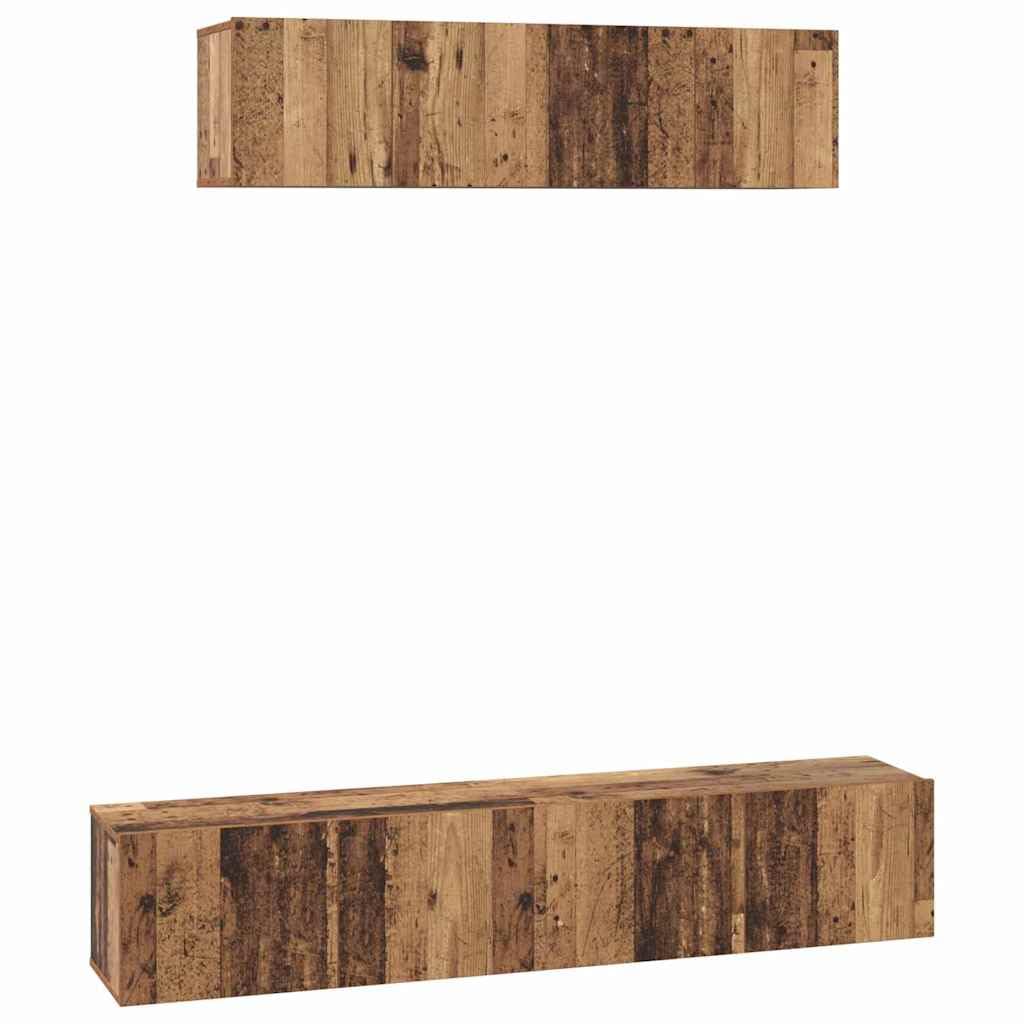Wandmontiertes TV-Möbel-Set aus Holz, 4 Stück