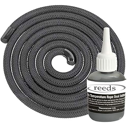 Black Stove Rope Kit 6mm x 2m Long with Reeds Adhesive Flues Glass Door Seals Cover