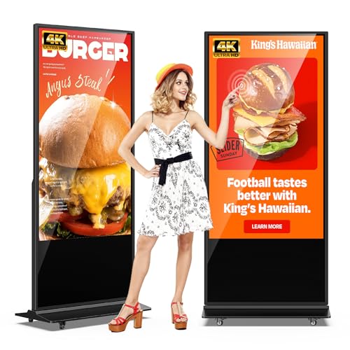 Image of 65 Inch 4K Digital Signage Display,Indoor Floor Standing TouchScreen Advertising Display Kiosk Android System,Commercial LCD Totem Support HDMI-in,Free Customization Stickers and CMS System(Black)
