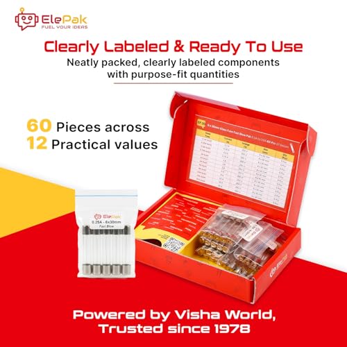 Image of 6x30mm Glass Tube Fast Blow Fuse, 60 Pcs, 0.1A to 20A, 250V AC