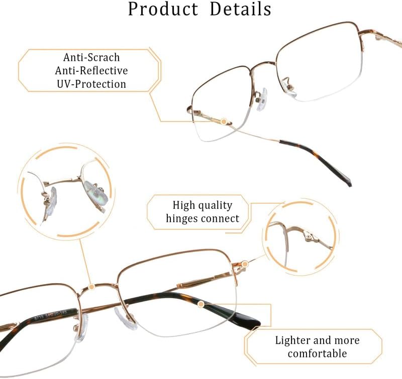 LifeArt Blue Light Blocking Reading Glasses, Semi-rimless Glasses for Men, Stylish Computer Readers, Anti Eyestrain image 2