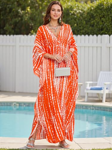 Image of IMAGEKOPE Women's Plus Size Animal Print V-Neck Batwing Kaftan Beach Dress Bathing Suit Cover-Up Loungewear