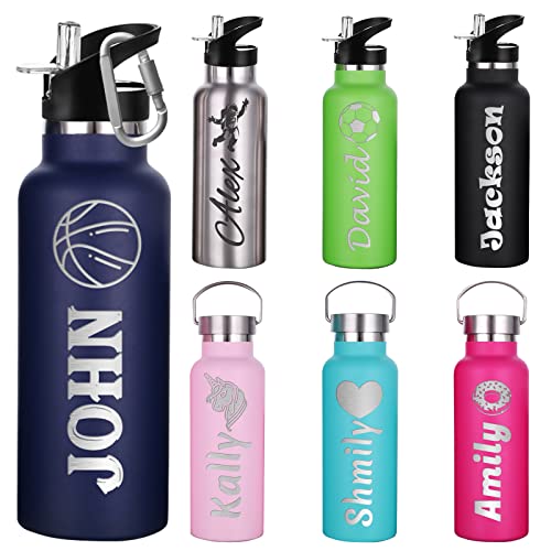 kioskbanks Personalized Sport Water Bottles Custom Stainless Steel Water Bottle Insulated, Customized 12/26 Oz Water Flask, Name Text Engraved kioskbanks Personalized Sport Water Bottles Custom Stainless Steel Water Bottle Insulated, Customized 12/26 Oz Water Flask, Name Text Engraved