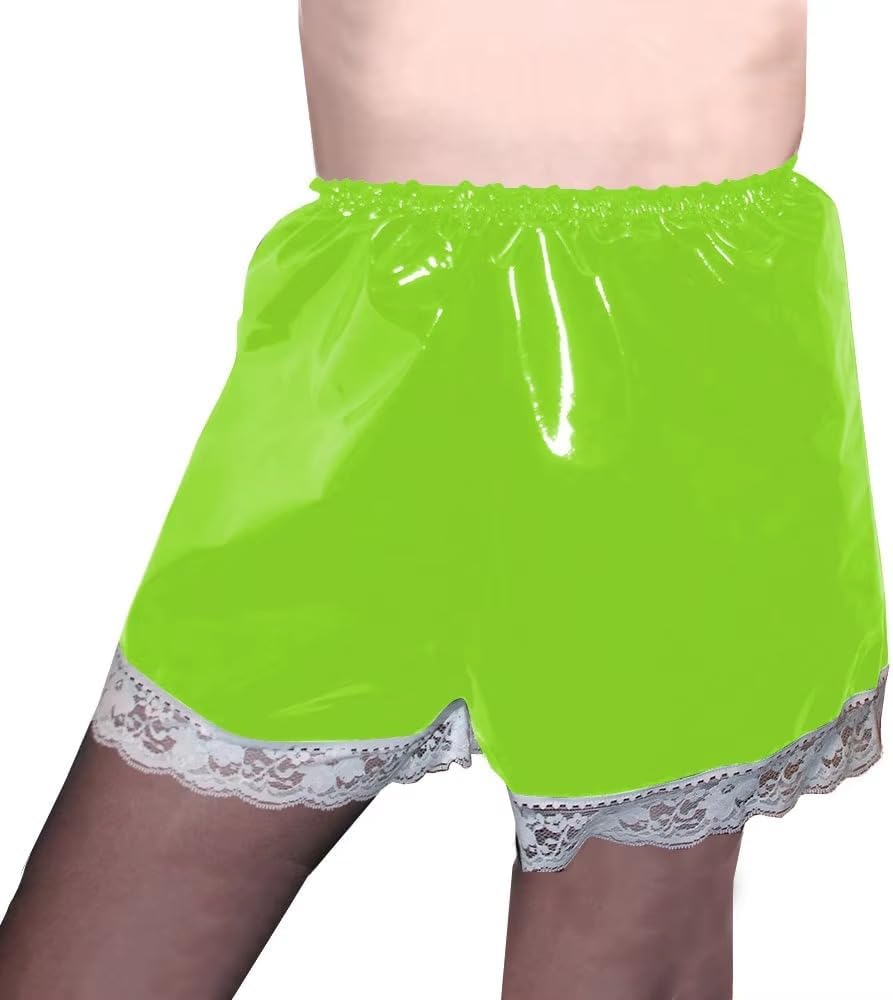 PVC Leather Elastic Shorts Adult Bottoms Short Pants with Lace Trim Exotic Lingerie
