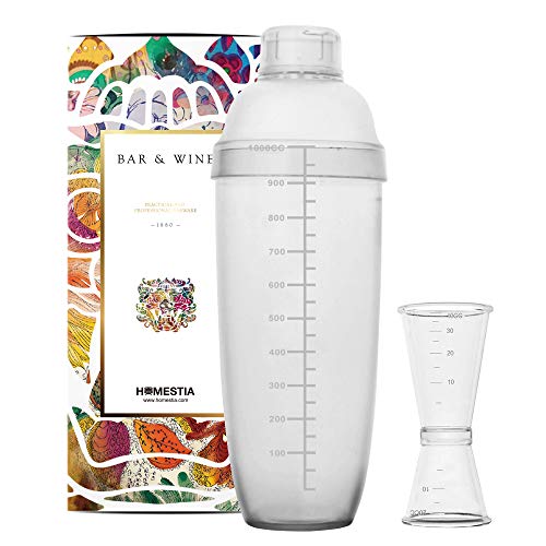 Homestia 33 oz Plastic Cocktail Shaker 3-Piece Drink Mixer Boba Tea Shaker W/Jigger