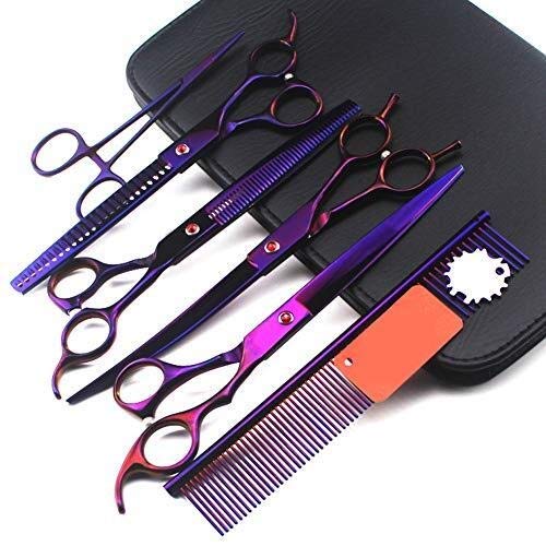 QUNINE Fellpflegeschere für Hunde, Katzen, Hunde, 4-teiliges Fellpflegescheren-Set für Tierhaare, 2 Effilierscheren, gerade Schere, Gebogene Schere, scharfe und Starke Edelstahl-Haarpflegeschere