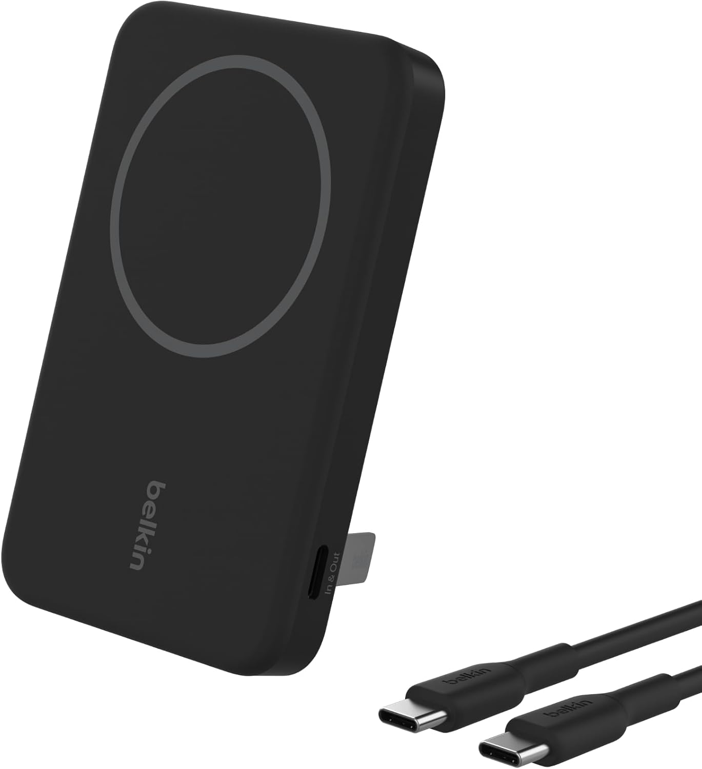 Belkin BoostCharge Pro Power Bank Magnetico 5000mAh con Qi2, caricabatterie portatile compatibile con MagSafe, supporto integrato, power bank wireless per iPhone 16, iPhone 15, 14 e altri, Nero