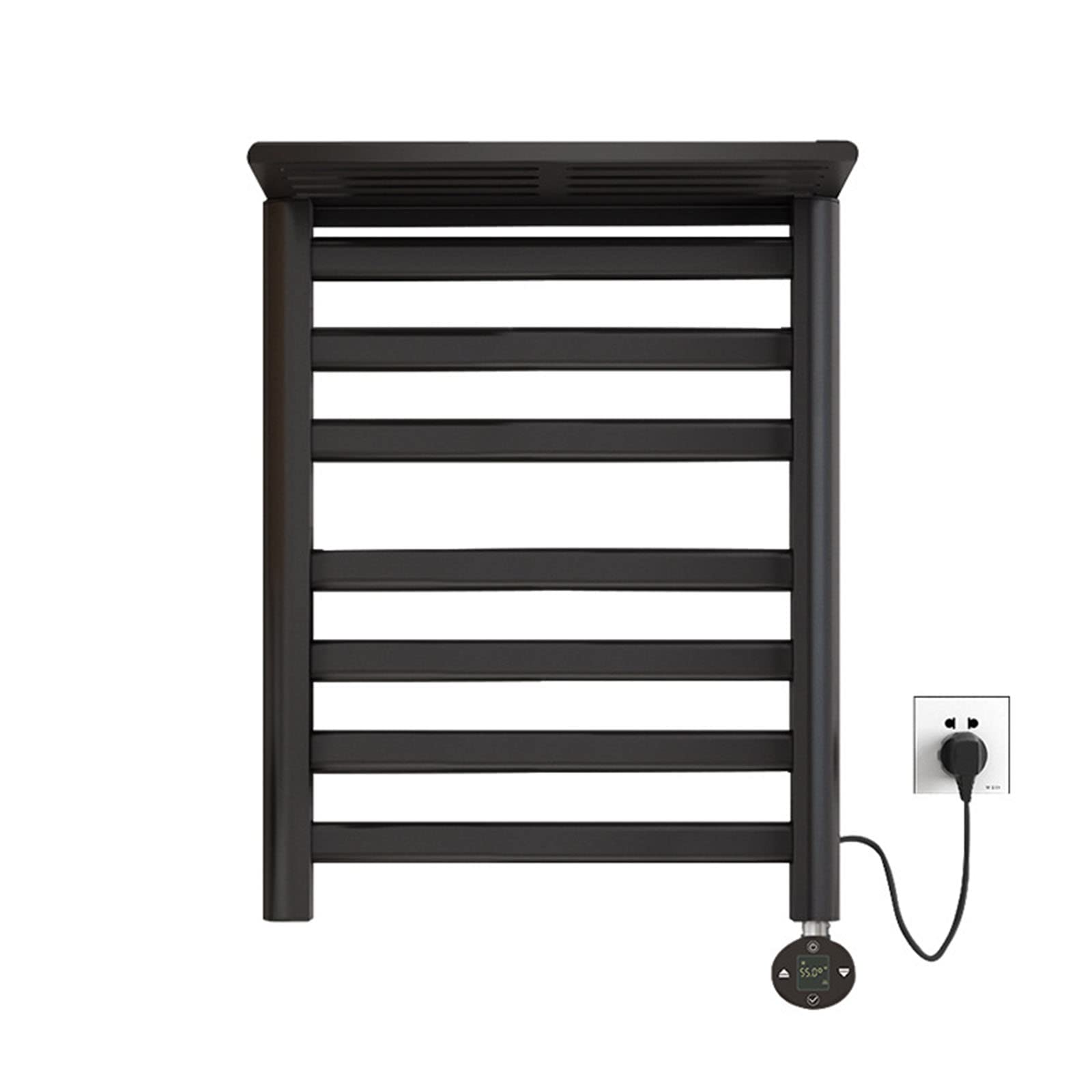 Radiador toallero eléctrico negro de aluminio 120W con temporizador para baño