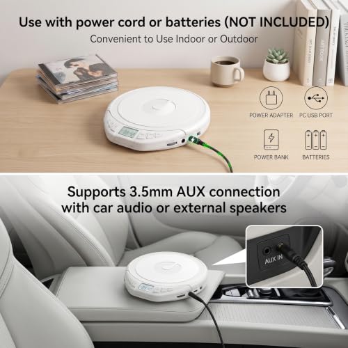 Image of Gueray Portable CD Player with Earphones CD Player for Car Support MP3 | CD Dsicman with Anti-Skip Shockproof with LCD Display Support PROG Memory Repeat Function