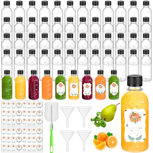 LemonRoad 50 Pcs 7oz Juice Bottles Black Caps, Clear Reusable Scale