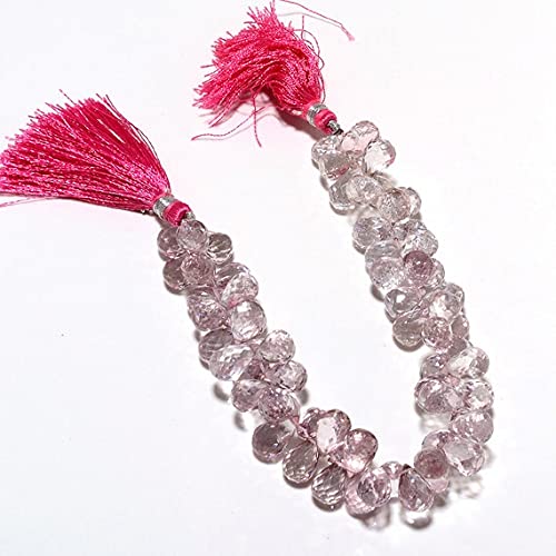 LKBEADS Powlekany kryształowy koralik, mikro fasetowane koraliki briolette, koraliki w kształcie łezki różowy szafir kolor 9 x 14 mm koraliki, sznurek 10 cm