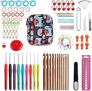 Houson Crochet Hooks Kit with Case, 109 PCS Hook Set Ergonomic Handles Hook Set Knitting Needles Weave Yarn Kits DIY Hand Art Tools Accessories for Arthritic Hands