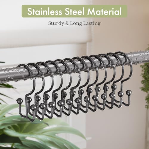Image of Amazer Shower Curtain Hooks Black Double Shower Curtain Hooks, Shower Curtain Rings Sturdy Stainless Steel Shower Hooks for Bathroom Shower Curtain Rod, 12Pcs Shower Curtain Hangers