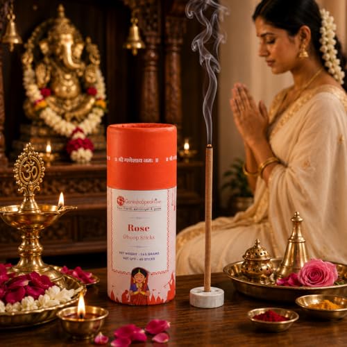 Image of GaneshaSpeaks Bambooless Dhoop Sticks with (Lavender + Rose) Fragrance | 80 Pieces(Pack of 2) | Handcrafted by Skilled Artisans | Eco-Friendly | Pure Aroma | Free Ceramic Stand