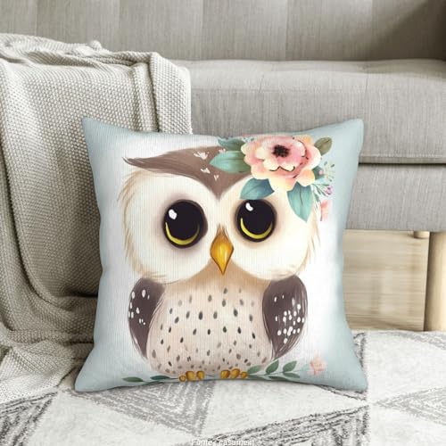 Housse de coussin velours côtelé imprimé chouette fleur salon lit - 8