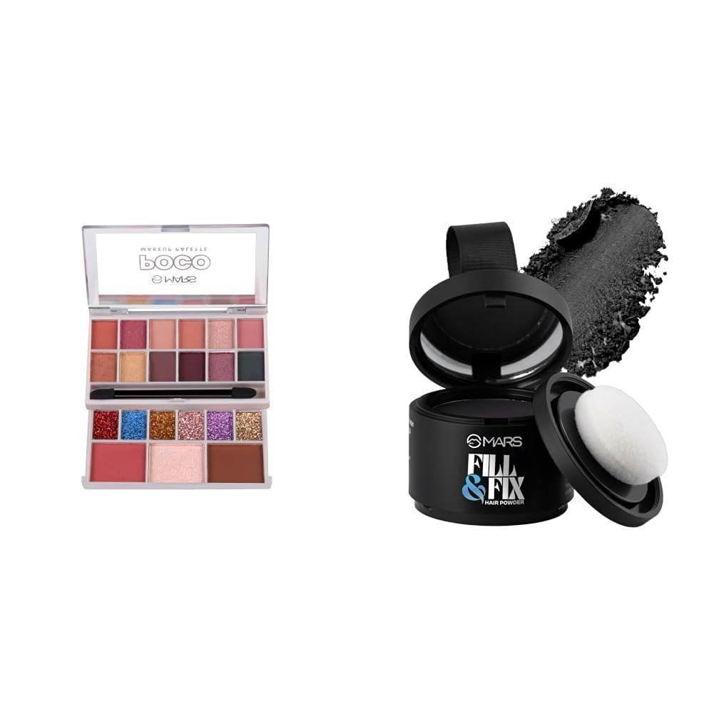 MARS Poco Face Makeup and eyeshadow Palette with Slider Case MARS Fill Fix Hair Cover Up Powder 3.8 gm Black-image-31
