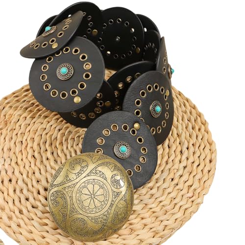 Women's Y2K Turquoise Wide Disc Belt Boho Leather Belt Western Chunky Waist Belt Cowboy Metal Buckle Concho Belts4