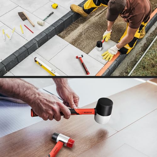 Image of PINOZE 2-Piece Rubber Mallet Hammer Set, 16oz Rubber Hammer & 35mm Double-Faced Soft Mallet with 2pcs Relaceable Heads, Fiberglass Shockproof Cushioned Grip, Damage-Free to Floor, Tile, Crafts