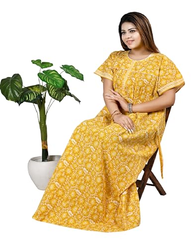 Image of Bejod's Collection Women Pure Cotton Nighty | Full Length Floral Printed Cotton Nighty Maxi | Soft & Breathable Nightwear (L-4XL)