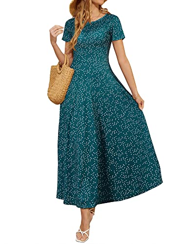 Zaberry Womens Dress Short Sleeve Scoop Neck Casual Party Dresses Wedding Guest Dresses For Women Polka Dot Dress For Women L #TOP4