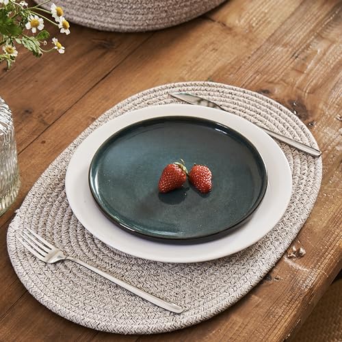 Set de table ovale coton tissé taupe rustique lavable cuisine x6