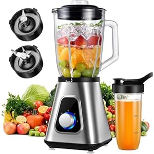 GDOR 1200W Blender 2 in 1 Smoothie Blender with 1.5L Glass Jug & 650ML Travel Cup 3 Speed Smoothie Maker Professional Jug Blenders for Smoothies, Shakes, Frozen Drinks, Ice, Sauces, Silver